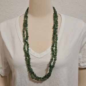 Green Aventurine Double Strand Chip Bead Necklace Long Layered Statement